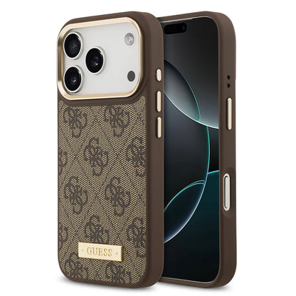 Apple iPhone 17 Pro Kılıf Guess Orjinal Lisanslı M-safe Şarj Özellikli 4G Desenli PU Metal Plaka Klasik Logolu Kapak - Görsel 2