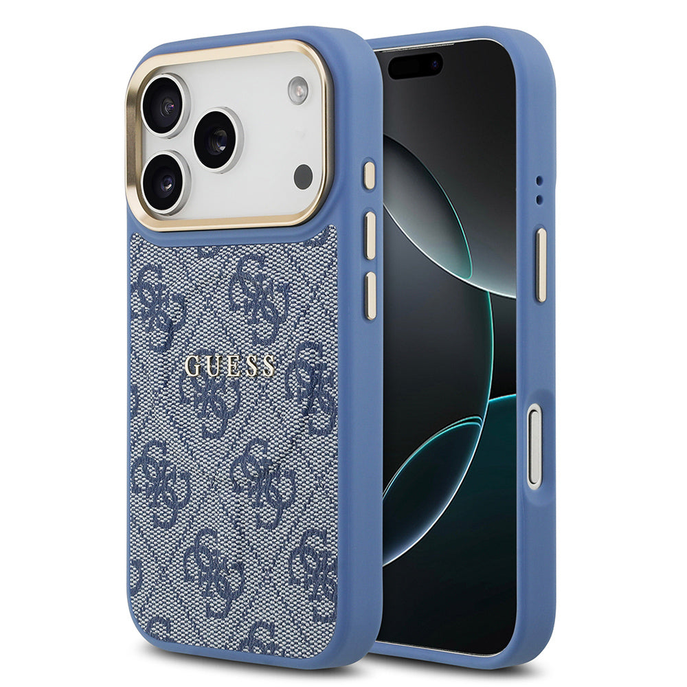 Apple iPhone 17 Pro Kılıf Guess Orjinal Lisanslı M-safe Şarj Özellikli Gold Metal Kamera Çerçeveli PU Deri 4G Desenli Yazı Logolu Kapak - Görsel 4