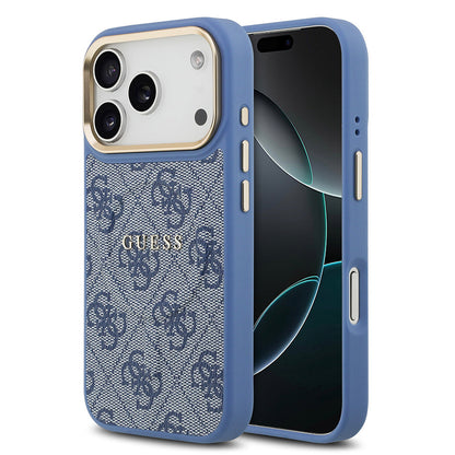 Apple iPhone 17 Pro Kılıf Guess Orjinal Lisanslı M-safe Şarj Özellikli Gold Metal Kamera Çerçeveli PU Deri 4G Desenli Yazı Logolu Kapak - Görsel 4