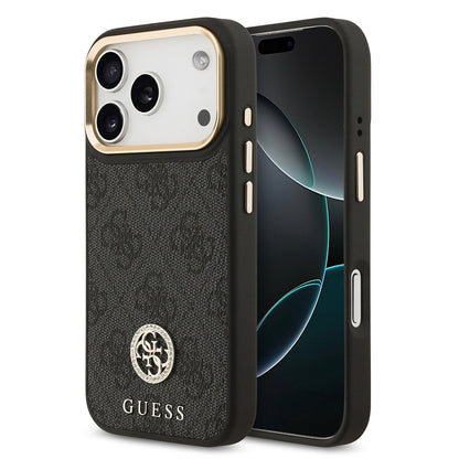 Apple iPhone 17 Pro Kılıf Guess Orjinal Lisanslı M-safe Şarj Özellikli Gold Metal Kamera Çerçeveli Taşlı 4G Logolu Kapak - Görsel 2
