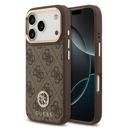 Apple iPhone 17 Pro Kılıf Guess Orjinal Lisanslı M-safe Şarj Özellikli Gold Metal Kamera Çerçeveli Taşlı 4G Logolu Kapak - Görsel 3