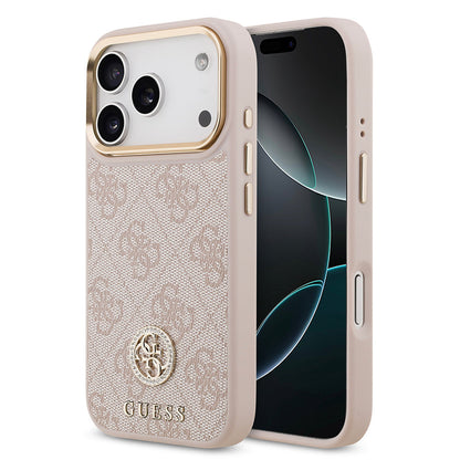 Apple iPhone 17 Pro Kılıf Guess Orjinal Lisanslı M-safe Şarj Özellikli Gold Metal Kamera Çerçeveli Taşlı 4G Logolu Kapak - Görsel 4