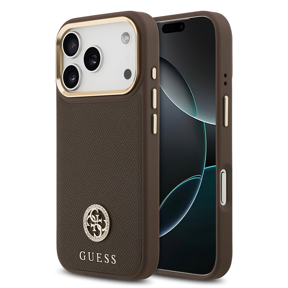Apple iPhone 17 Pro Kılıf Guess Orjinal Lisanslı M-safe Şarj Özellikli Grained Yazı ve Taşlı 4G Logolu Kapak - Görsel 2
