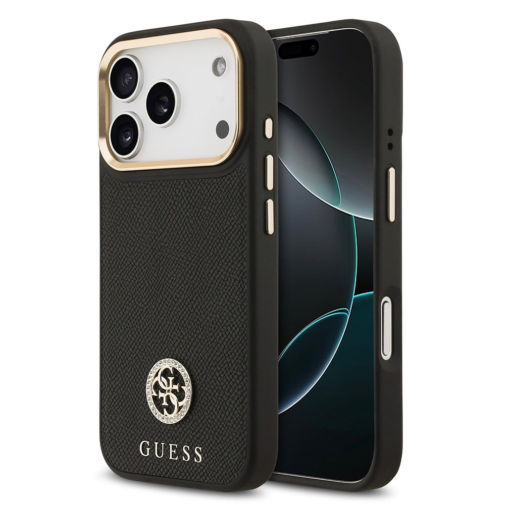 Apple iPhone 17 Pro Kılıf Guess Orjinal Lisanslı M-safe Şarj Özellikli Grained Yazı ve Taşlı 4G Logolu Kapak - Görsel 3