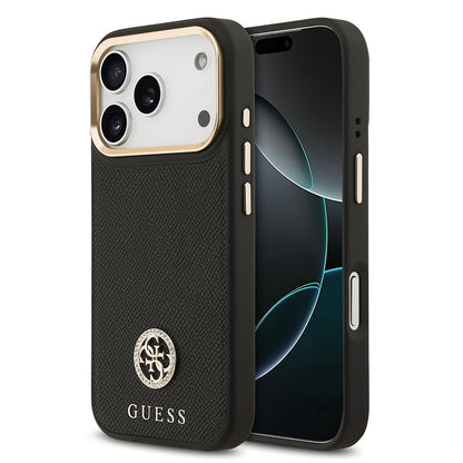 Apple iPhone 17 Pro Kılıf Guess Orjinal Lisanslı M-safe Şarj Özellikli Grained Yazı ve Taşlı 4G Logolu Kapak - Görsel 3