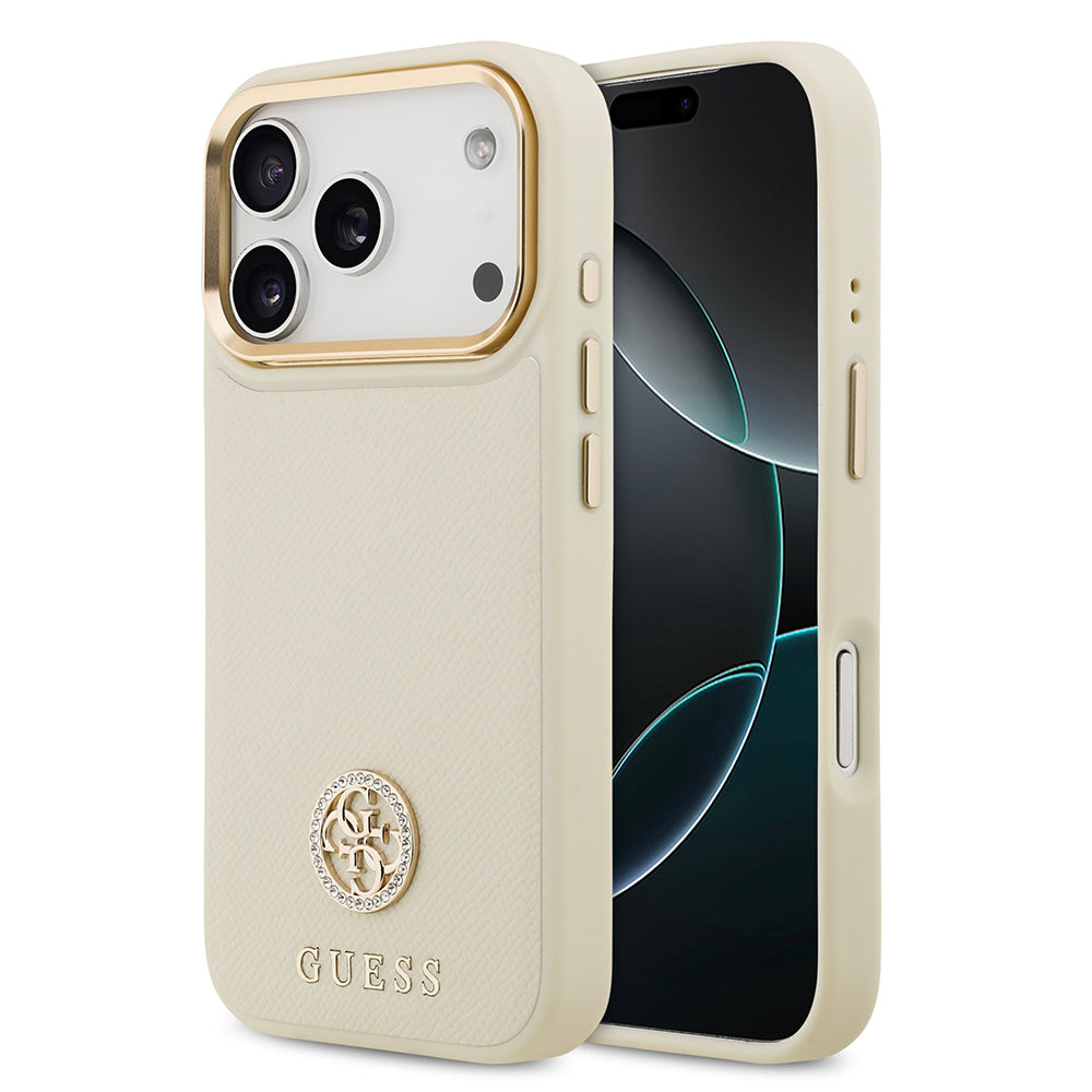 Apple iPhone 17 Pro Kılıf Guess Orjinal Lisanslı M-safe Şarj Özellikli Grained Yazı ve Taşlı 4G Logolu Kapak - Görsel 4