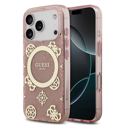 Apple iPhone 17 Pro Kılıf Guess Orjinal Lisanslı M-safe Şarj Özellikli IML Peony ve 4G Desenli Klasik Logolu Kapak - Görsel 3