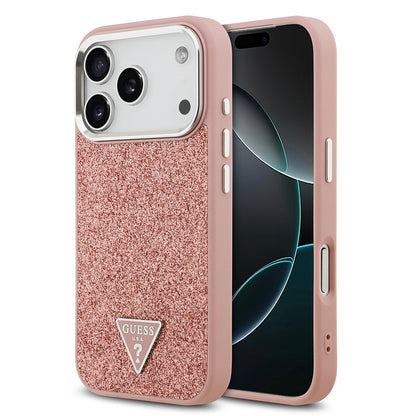 Apple iPhone 17 Pro Kılıf Guess Orjinal Lisanslı M-safe Şarj Özellikli Metal Kamera Çerçeveli Üçgen Logolu Glitter Kapak - Görsel 2
