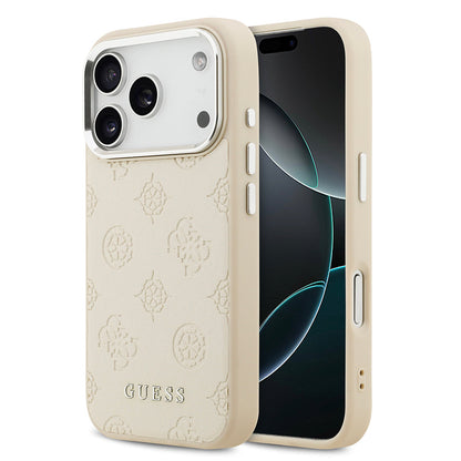 Apple iPhone 17 Pro Kılıf Guess Orjinal Lisanslı M-safe Şarj Özellikli Sıcak Baskılı Klasik Yazı Logolu PU Deri Peony Kapak - Görsel 2