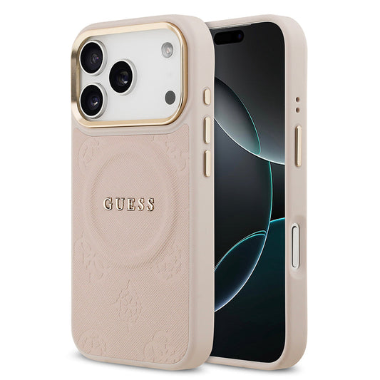 Apple iPhone 17 Pro Kılıf Guess Orjinal Lisanslı M-safe Şarj Özellikli Sıcak Baskılı Yazı Logolu PU Deri Peony Kapak