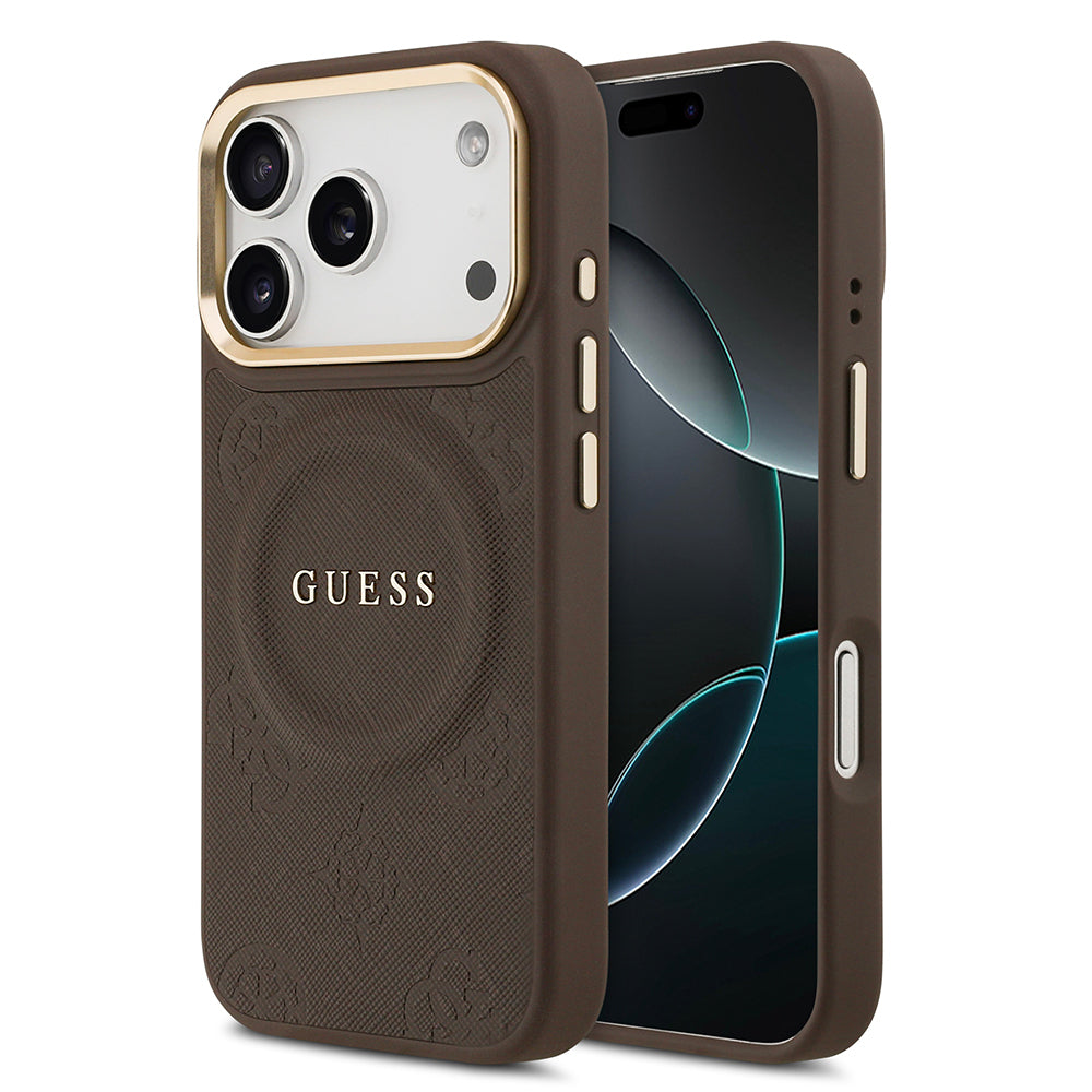 Apple iPhone 17 Pro Kılıf Guess Orjinal Lisanslı M-safe Şarj Özellikli Sıcak Baskılı Yazı Logolu PU Deri Peony Kapak - Görsel 5