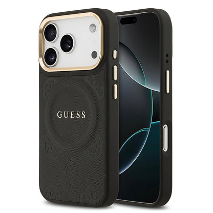 Apple iPhone 17 Pro Kılıf Guess Orjinal Lisanslı M-safe Şarj Özellikli Sıcak Baskılı Yazı Logolu PU Deri Peony Kapak - Görsel 2