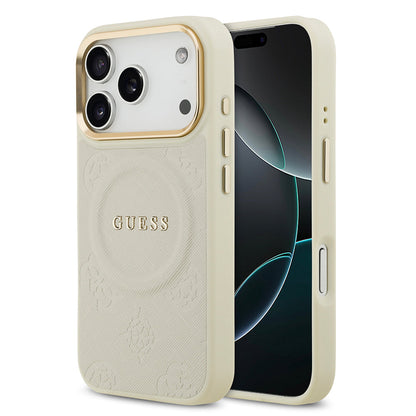 Apple iPhone 17 Pro Kılıf Guess Orjinal Lisanslı M-safe Şarj Özellikli Sıcak Baskılı Yazı Logolu PU Deri Peony Kapak - Görsel 3