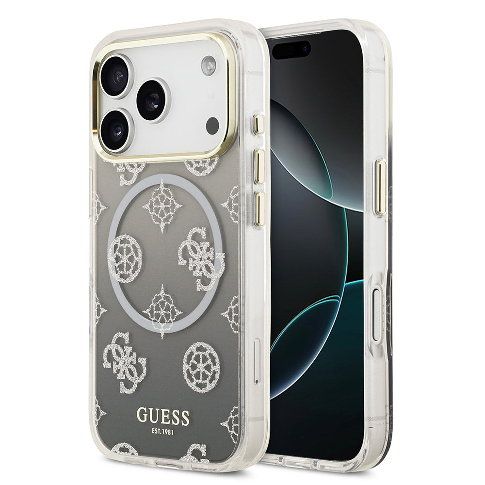 Apple iPhone 17 Pro Kılıf Guess Orjinal Lisanslı M-safe Şarj Özellikli Simli Peony Desenli Silikon Kapak - Görsel 3