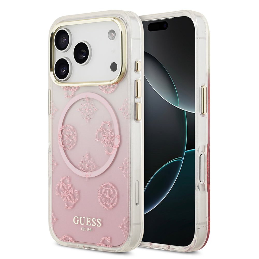 Apple iPhone 17 Pro Kılıf Guess Orjinal Lisanslı M-safe Şarj Özellikli Simli Peony Desenli Silikon Kapak - Görsel 2