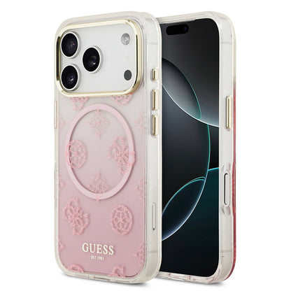 Apple iPhone 17 Pro Kılıf Guess Orjinal Lisanslı M-safe Şarj Özellikli Simli Peony Desenli Silikon Kapak - Görsel 2