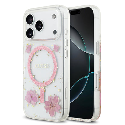 Apple iPhone 17 Pro Kılıf Guess Orjinal Lisanslı M-safe Şarj Özellikli Transparan Resin Flowers Kapak - Görsel 2