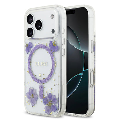 Apple iPhone 17 Pro Kılıf Guess Orjinal Lisanslı M-safe Şarj Özellikli Transparan Resin Flowers Kapak - Görsel 3