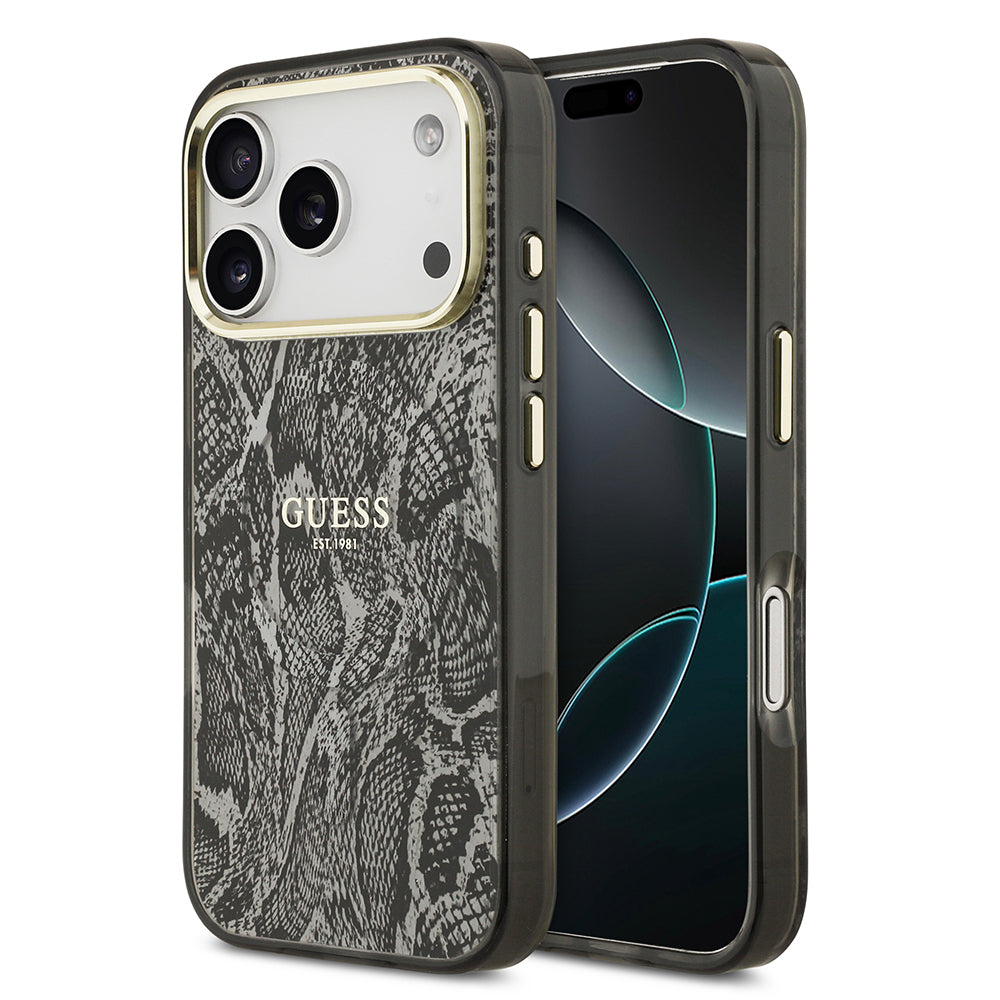 Apple iPhone 17 Pro Kılıf Guess Orjinal Lisanslı M-safe Şarj Özellikli Yazı Logolu Python Desenli Kapak - Görsel 3