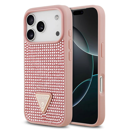 Apple iPhone 17 Pro Kılıf Guess Orjinal Lisanslı Taşlı Arka Yüzey Üçgen Logolu Kapak - Görsel 4