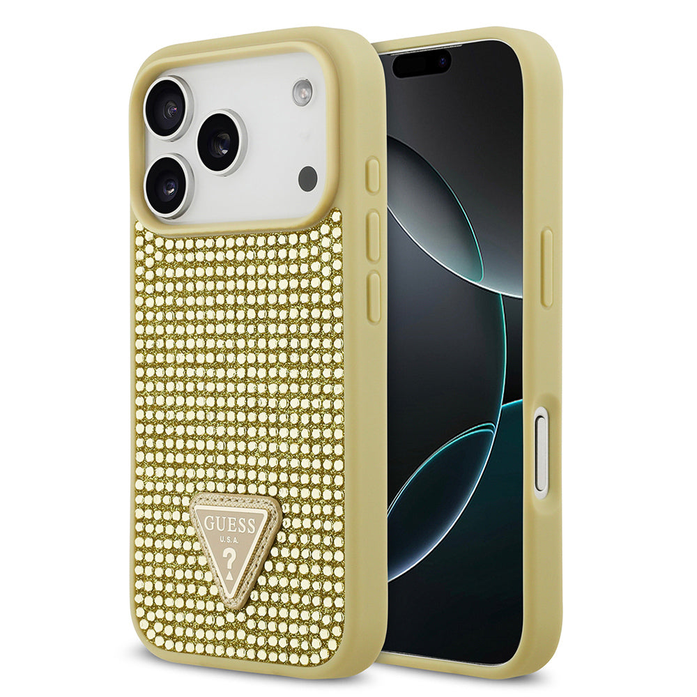 Apple iPhone 17 Pro Kılıf Guess Orjinal Lisanslı Taşlı Arka Yüzey Üçgen Logolu Kapak - Görsel 3