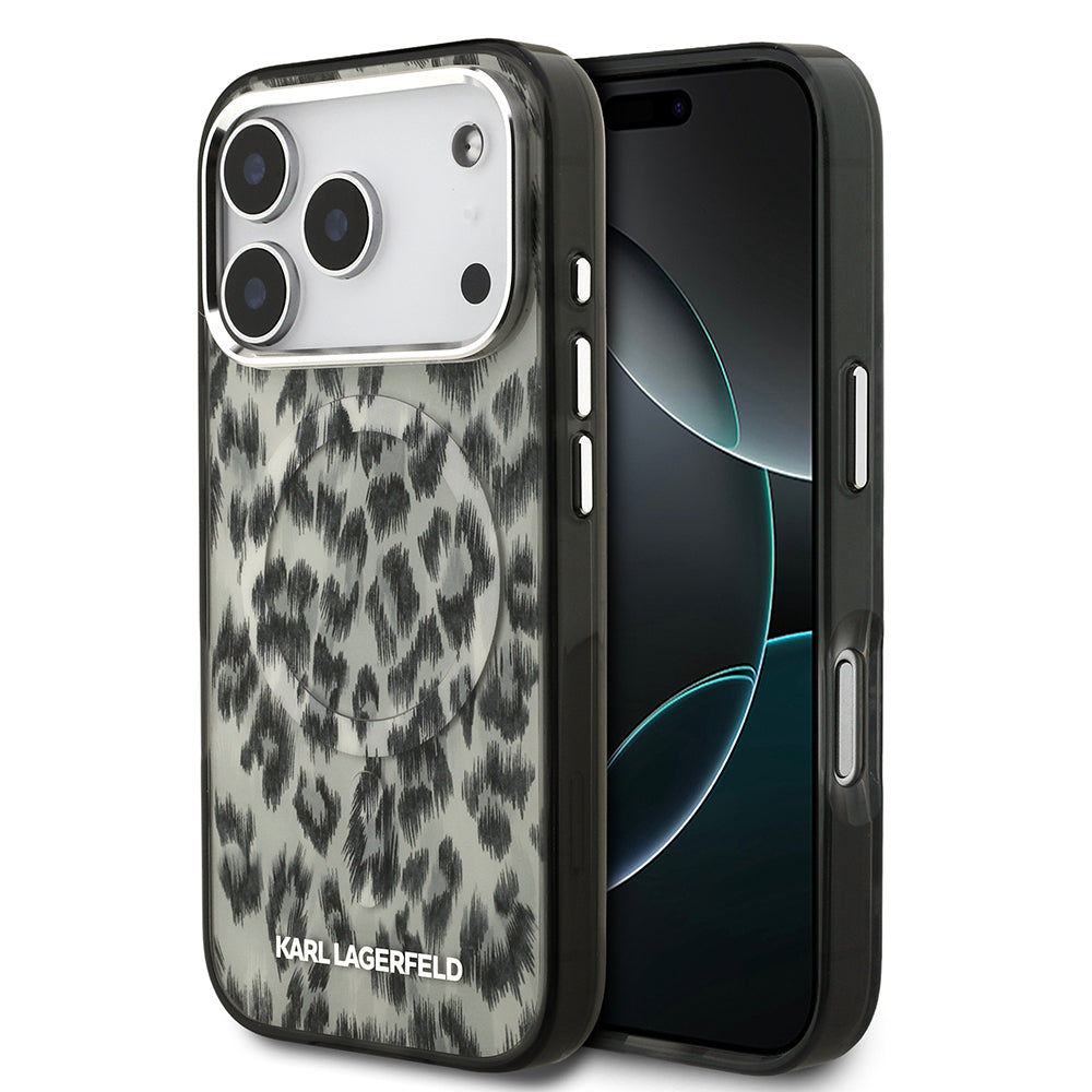 Apple iPhone 17 Pro Kılıf Karl Lagerfeld Orjinal Lisanslı M-safe Şarj Özellikli IML Leopar Baskılı Kapak - Görsel 3