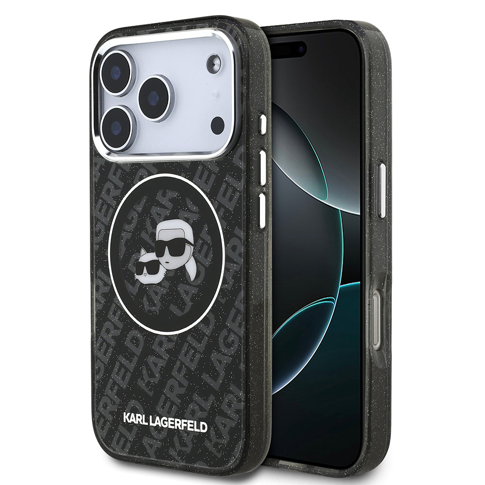 Apple iPhone 17 Pro Kılıf Karl Lagerfeld Orjinal Lisanslı Parlayan Simli Karl & Choupette Heads Kapak - Görsel 2