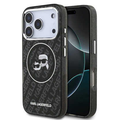 Apple iPhone 17 Pro Kılıf Karl Lagerfeld Orjinal Lisanslı Parlayan Simli Karl & Choupette Heads Kapak - Görsel 2