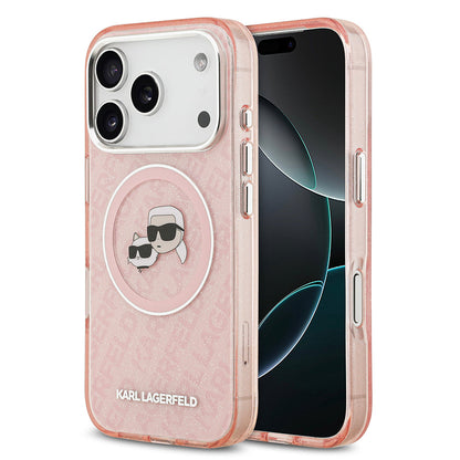 Apple iPhone 17 Pro Kılıf Karl Lagerfeld Orjinal Lisanslı Parlayan Simli Karl & Choupette Heads Kapak - Görsel 4