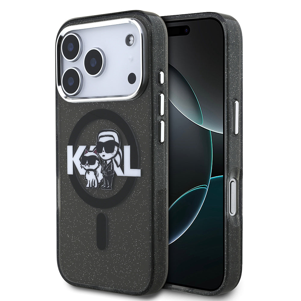 Apple iPhone 17 Pro Kılıf Karl Lagerfeld Orjinal Lisanslı Parlayan Simli Karl & Choupette Sketch Logo Kapak - Görsel 2