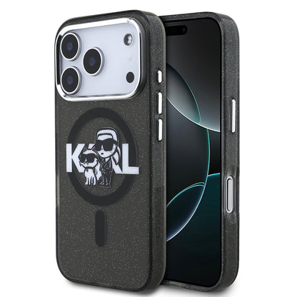 Apple iPhone 17 Pro Kılıf Karl Lagerfeld Orjinal Lisanslı Parlayan Simli Karl & Choupette Sketch Logo Kapak - Görsel 2