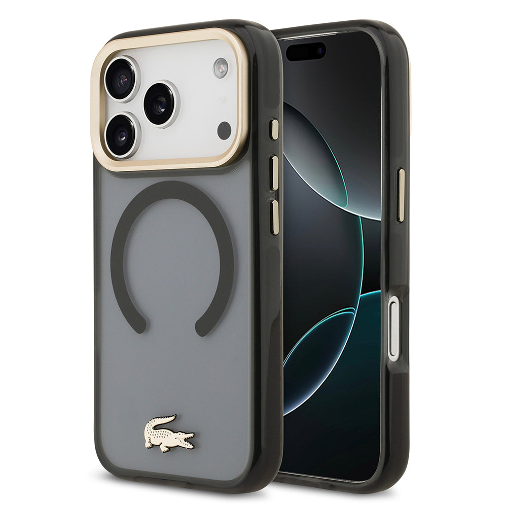 Apple iPhone 17 Pro Kılıf Lacoste Orjinal Lisanslı M-safe Şarj Özellikli Gold Timsah Logolu Buzlu Kapak - Görsel 3
