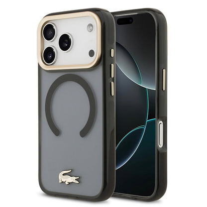Apple iPhone 17 Pro Kılıf Lacoste Orjinal Lisanslı M-safe Şarj Özellikli Gold Timsah Logolu Buzlu Kapak - Görsel 3