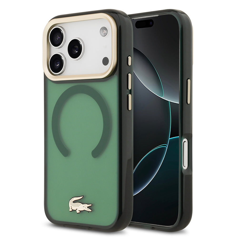 Apple iPhone 17 Pro Kılıf Lacoste Orjinal Lisanslı M-safe Şarj Özellikli Gold Timsah Logolu Buzlu Kapak - Görsel 2