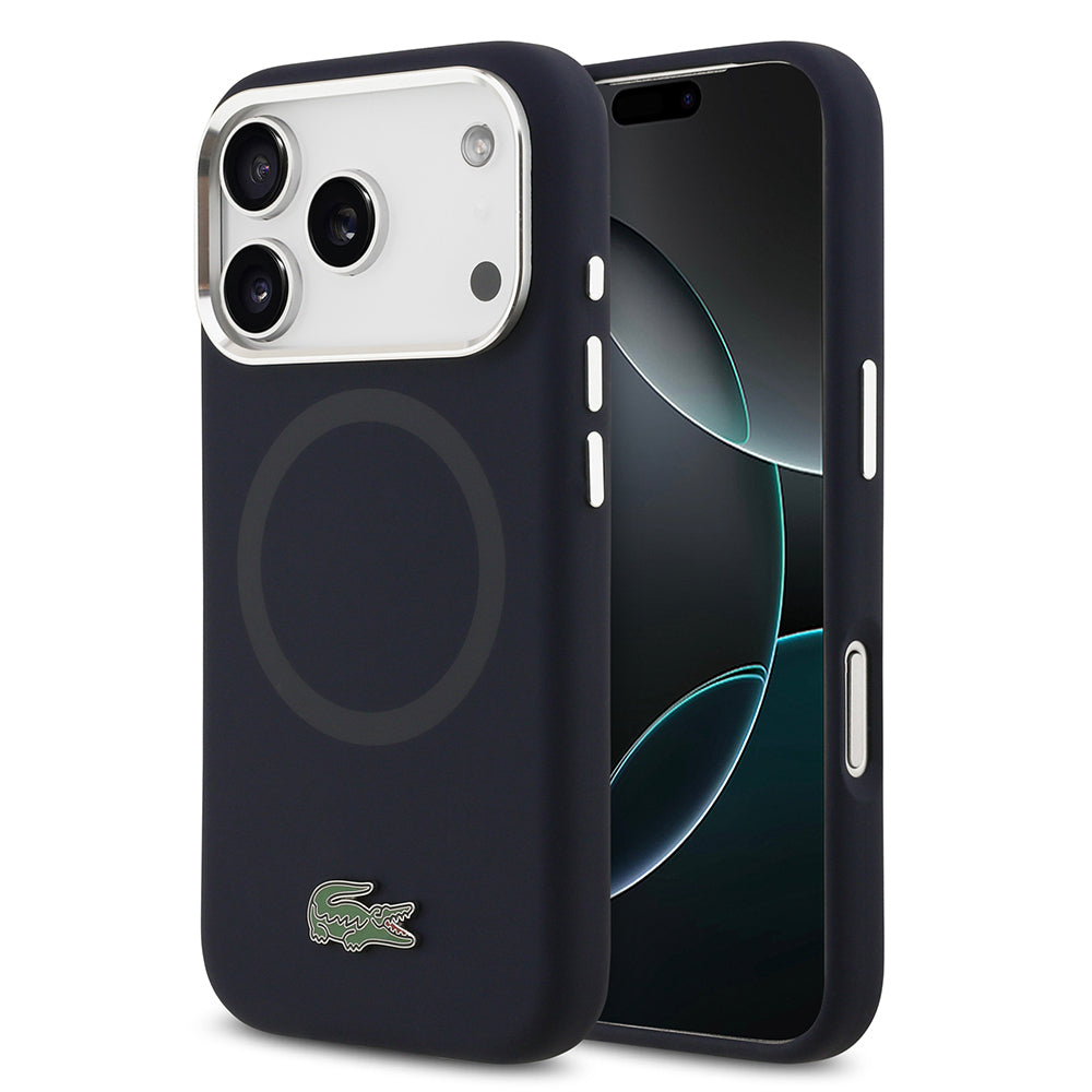 Apple iPhone 17 Pro Kılıf Lacoste Orjinal Lisanslı M-safe Şarj Özellikli İkonik Logolu Metal Kamera Çerçeveli Silikon Kapak - Görsel 4