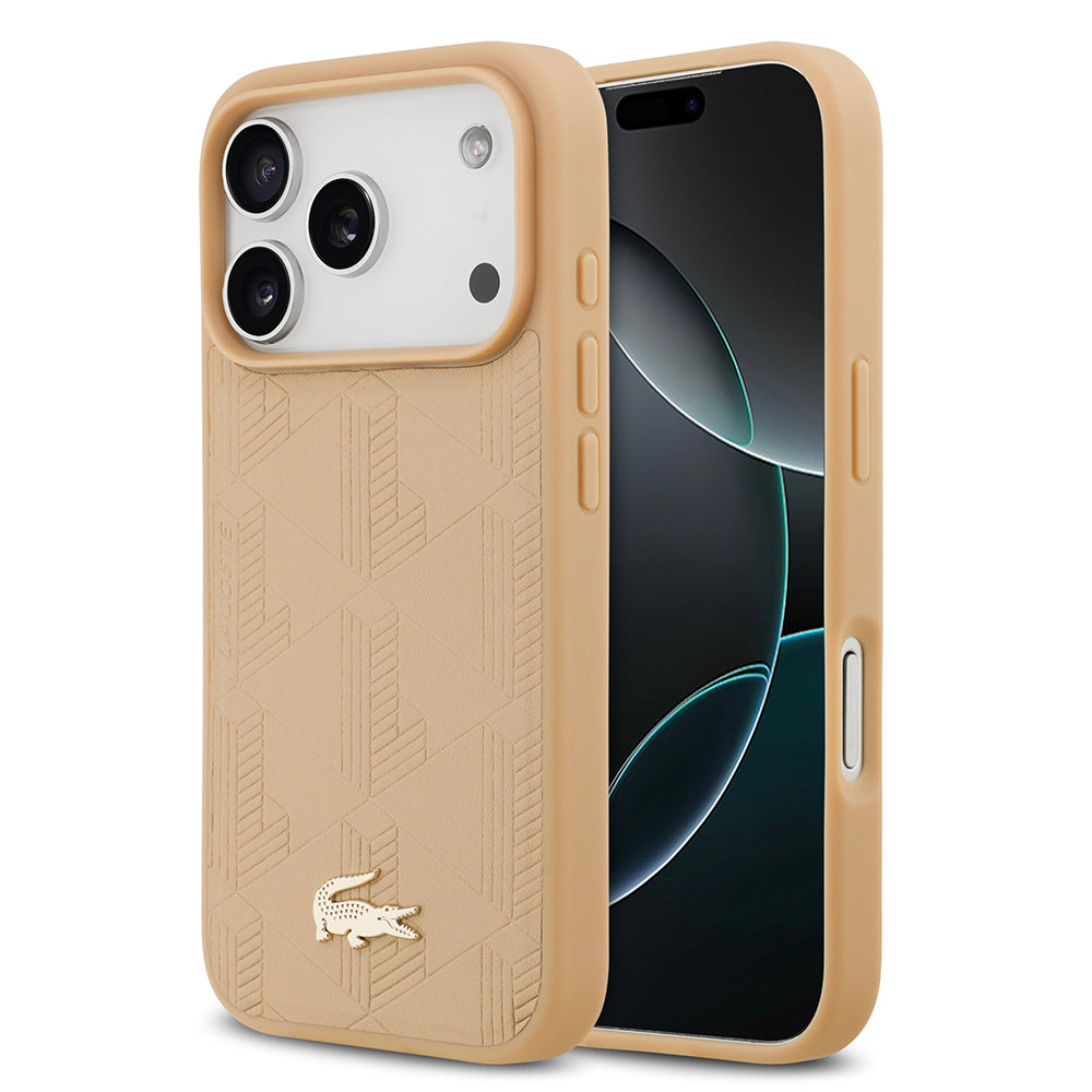 Apple iPhone 17 Pro Kılıf Lacoste Orjinal Lisanslı M-safe Şarj Özellikli PU Deri Tasarımlı Karışık Monogram Desenli Kapak - Görsel 3
