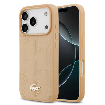 Apple iPhone 17 Pro Kılıf Lacoste Orjinal Lisanslı M-safe Şarj Özellikli PU Deri Tasarımlı Karışık Monogram Desenli Kapak - Görsel 3