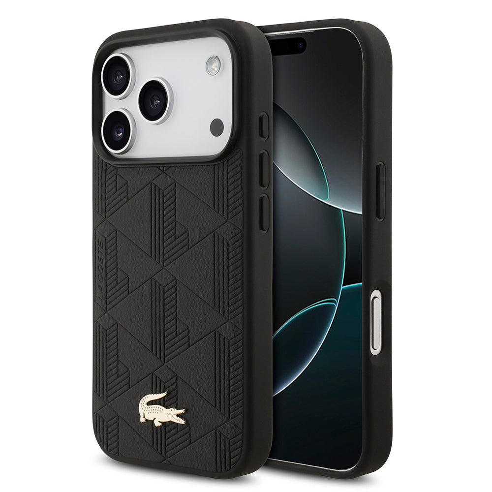 Apple iPhone 17 Pro Kılıf Lacoste Orjinal Lisanslı M-safe Şarj Özellikli PU Deri Tasarımlı Karışık Monogram Desenli Kapak - Görsel 2