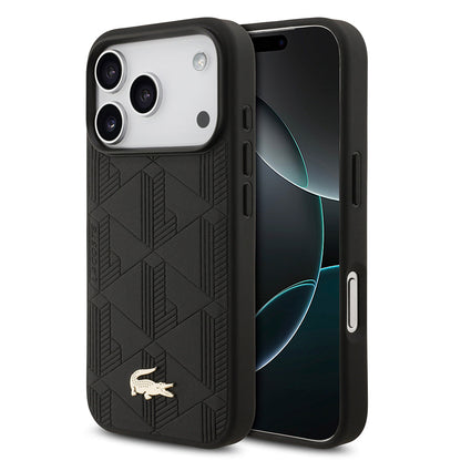 Apple iPhone 17 Pro Kılıf Lacoste Orjinal Lisanslı M-safe Şarj Özellikli PU Deri Tasarımlı Karışık Monogram Desenli Kapak - Görsel 2