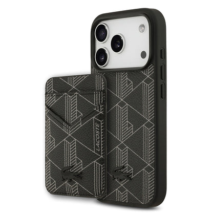 Apple iPhone 17 Pro Kılıf Lacoste Orjinal Lisanslı M-safe Şarj Özellikli PU Deri Tasarımlı Kartlıklı Karışık Monogram Desenli Kapak