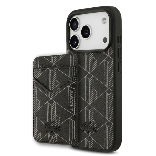 Apple iPhone 17 Pro Kılıf Lacoste Orjinal Lisanslı M-safe Şarj Özellikli PU Deri Tasarımlı Kartlıklı Karışık Monogram Desenli Kapak