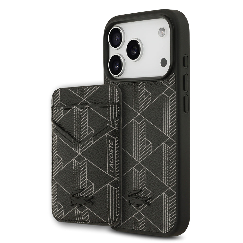 Apple iPhone 17 Pro Kılıf Lacoste Orjinal Lisanslı M-safe Şarj Özellikli PU Deri Tasarımlı Kartlıklı Karışık Monogram Desenli Kapak - Görsel 2