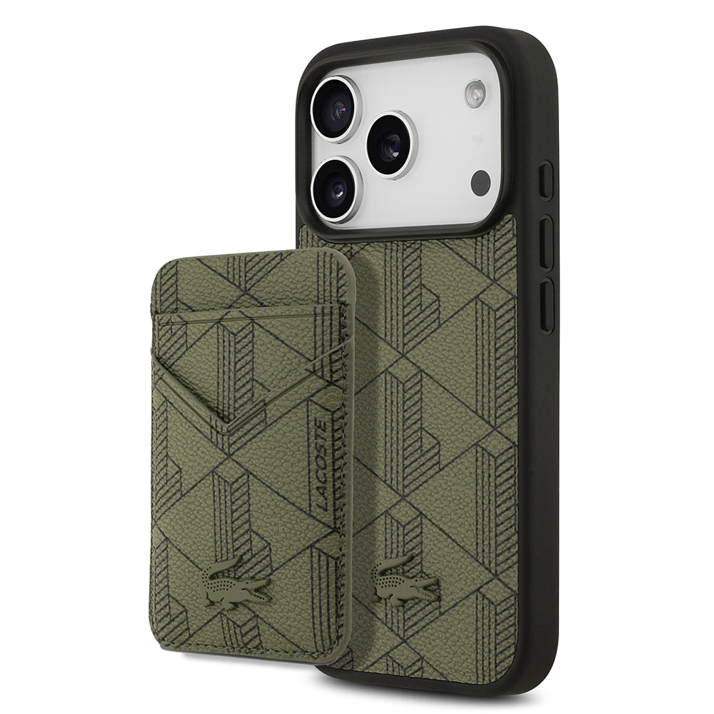 Apple iPhone 17 Pro Kılıf Lacoste Orjinal Lisanslı M-safe Şarj Özellikli PU Deri Tasarımlı Kartlıklı Karışık Monogram Desenli Kapak - Görsel 3