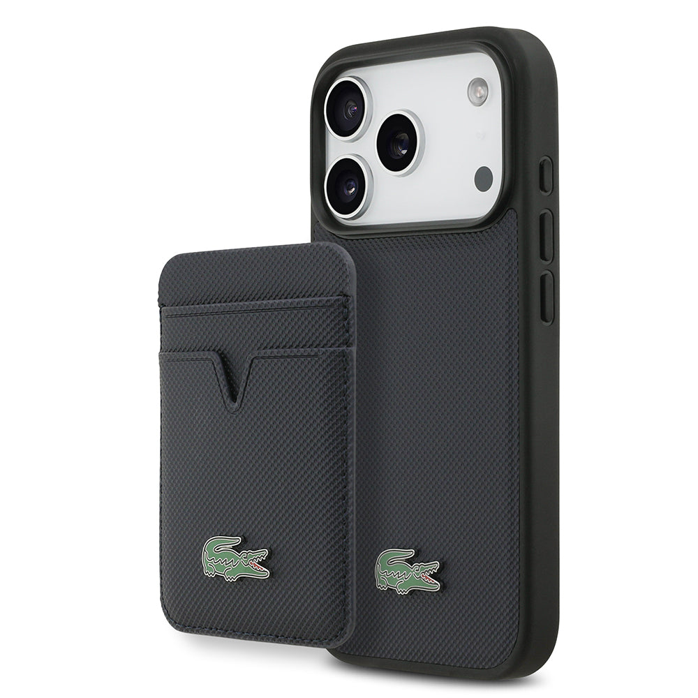 Apple iPhone 17 Pro Kılıf Lacoste Orjinal Lisanslı M-safe Şarj Özellikli PU Pike Desenli Metal Logolu Kartlıklı Kapak - Görsel 4