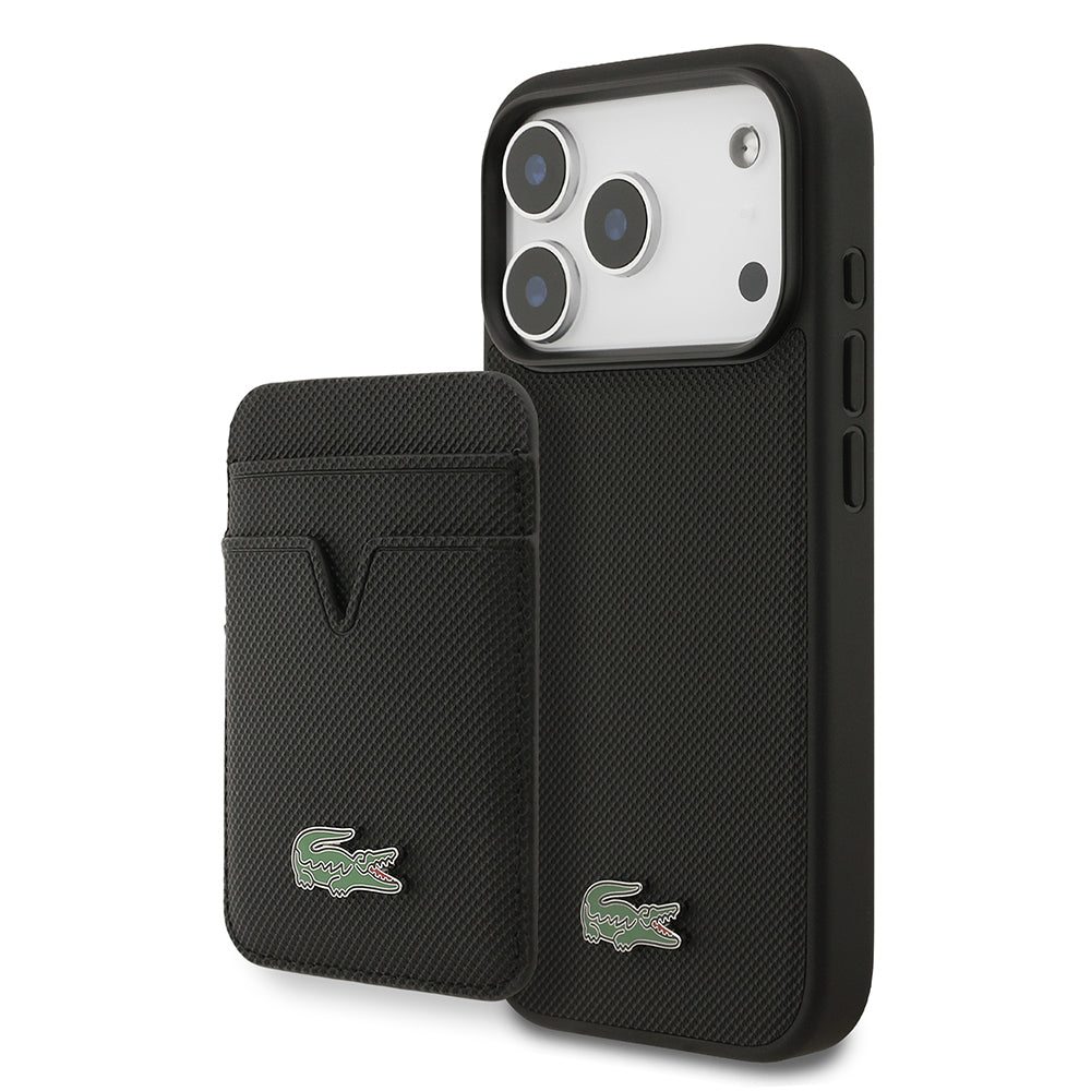 Apple iPhone 17 Pro Kılıf Lacoste Orjinal Lisanslı M-safe Şarj Özellikli PU Pike Desenli Metal Logolu Kartlıklı Kapak - Görsel 2