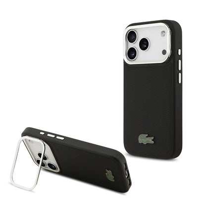Apple iPhone 17 Pro Kılıf Lacoste Orjinal Lisanslı M-safe Şarj Özellikli PU Pike Desenli Standlı Metal Logolu Kapak - Görsel 2