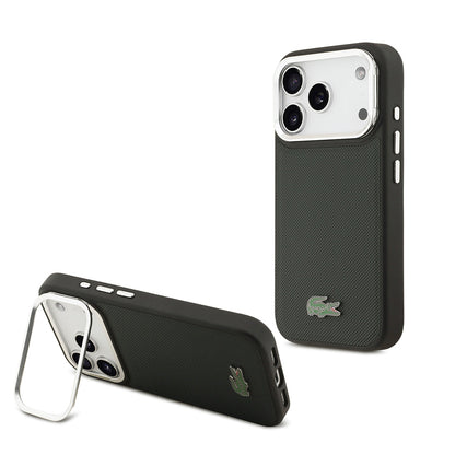 Apple iPhone 17 Pro Kılıf Lacoste Orjinal Lisanslı M-safe Şarj Özellikli PU Pike Desenli Standlı Metal Logolu Kapak - Görsel 4