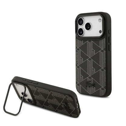 Apple iPhone 17 Pro Kılıf Lacoste Orjinal Lisanslı M-safe Şarj Özellikli Standlı PU Deri Karışık Monogram Desenli Kapak - Görsel 2