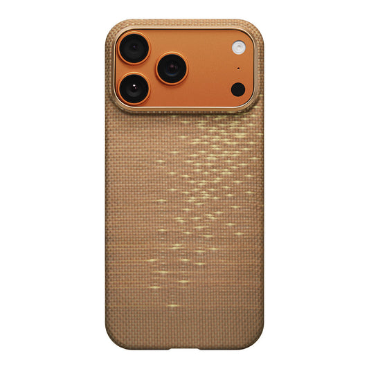 Apple iPhone 17 Pro Kılıf M-safe Şarj Özellikli Aramid Fiber Pitaka Glints of Gold Ultra Slim Serisi Kapak