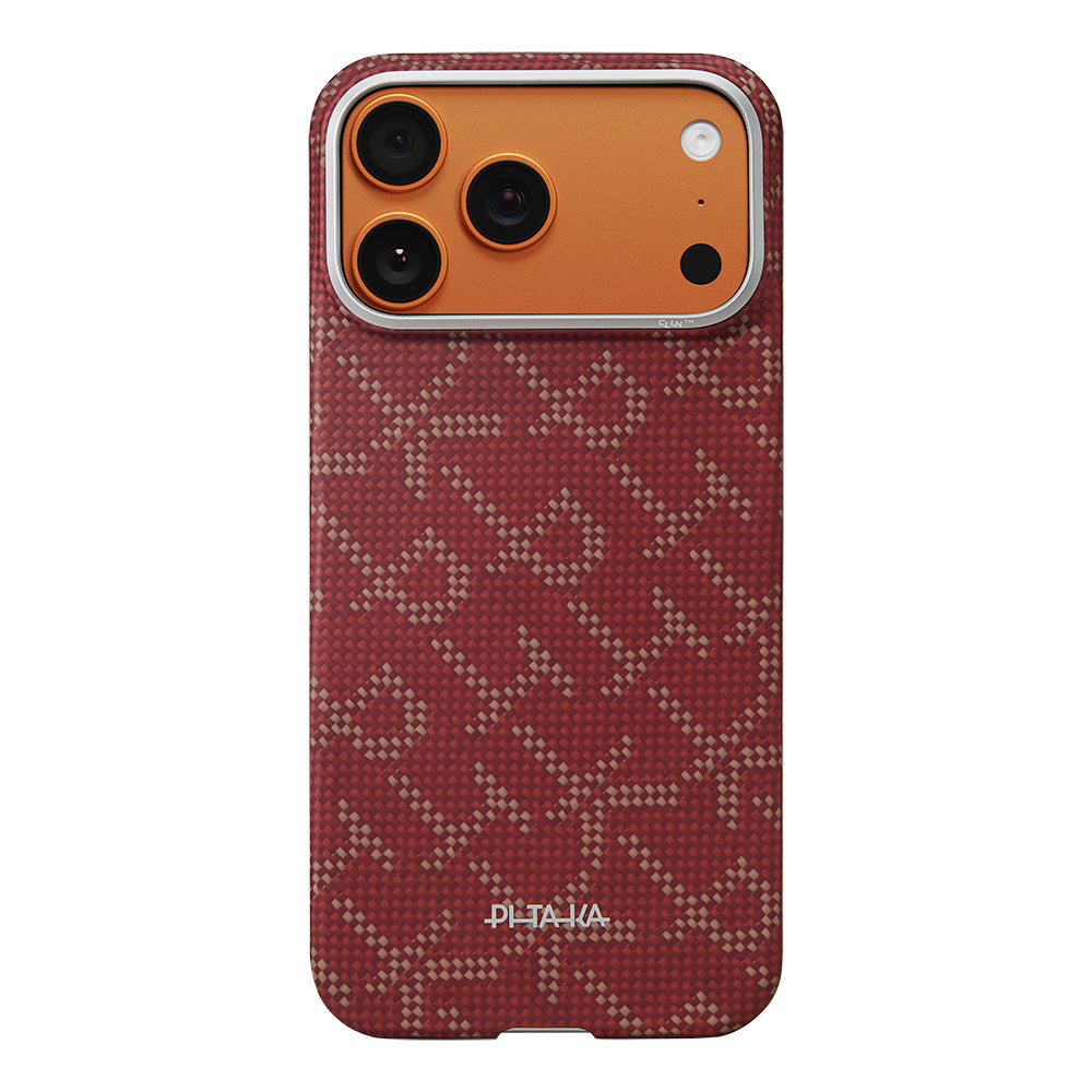 Apple iPhone 17 Pro Kılıf M-safe Şarj Özellikli Aramid Fiber Pitaka Tactile Woven Monogram Serisi Kapak - Görsel 2